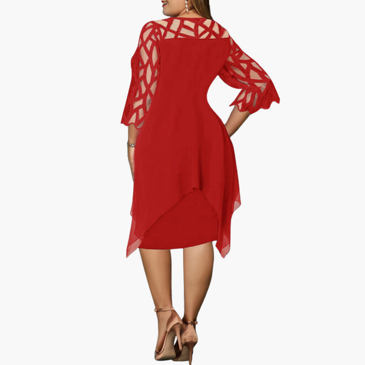 Lightweight Evening Dress for Women - Cut-Out Sleeve Midi