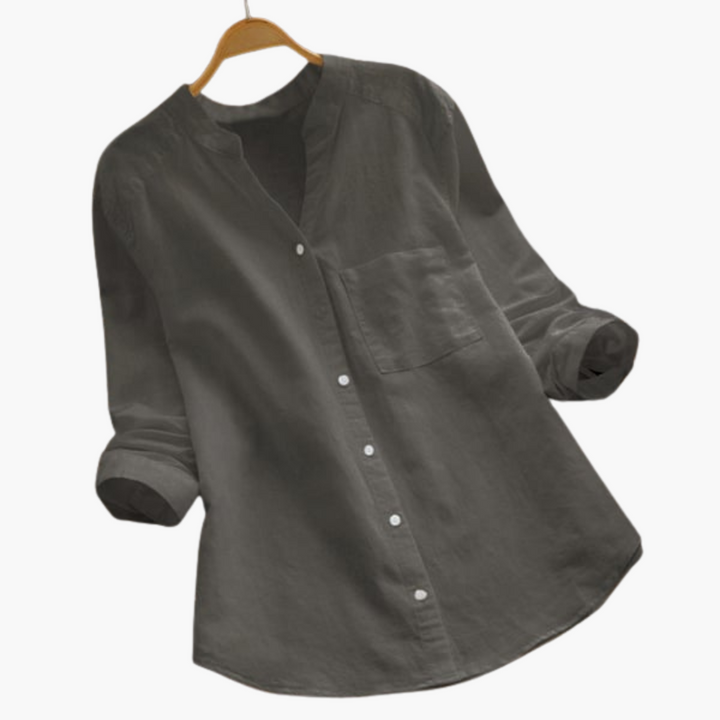 Loose-Fitting Blouse - Women's Casual Long Sleeve Collar Shirt